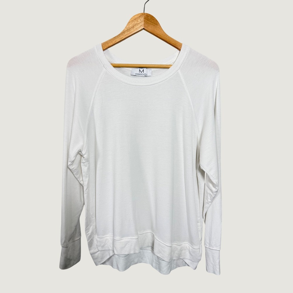 Magaschoni M Womens White Modal Blend‎ Raglan Long Sleeve Sweatshirt Size L